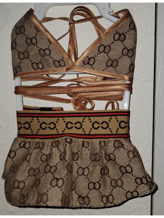 Other - ANGELAMY FASHION DOG PET TAN LOGO SKIRT & BIKINI TOP SET SIZE: XL